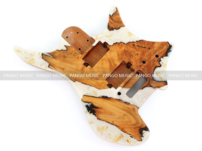 One-of-a-Kind Burl Wood Veneer Epoxy Resin Headless Electric Guitar Body (HBE-027)