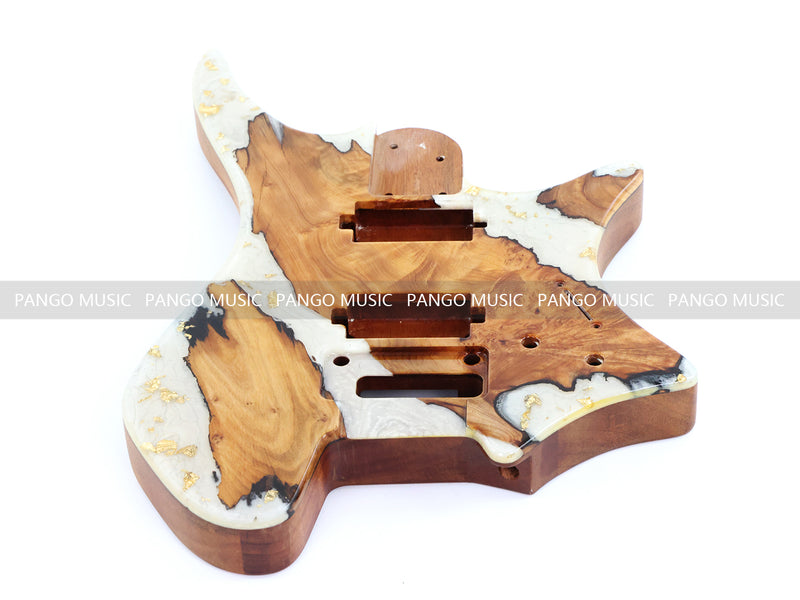 One-of-a-Kind Burl Wood Veneer Epoxy Resin Headless Electric Guitar Body (HBE-027)