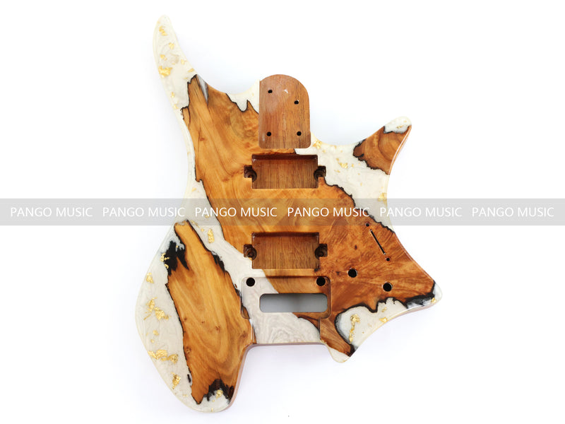 One-of-a-Kind Burl Wood Veneer Epoxy Resin Headless Electric Guitar Body (HBE-027)