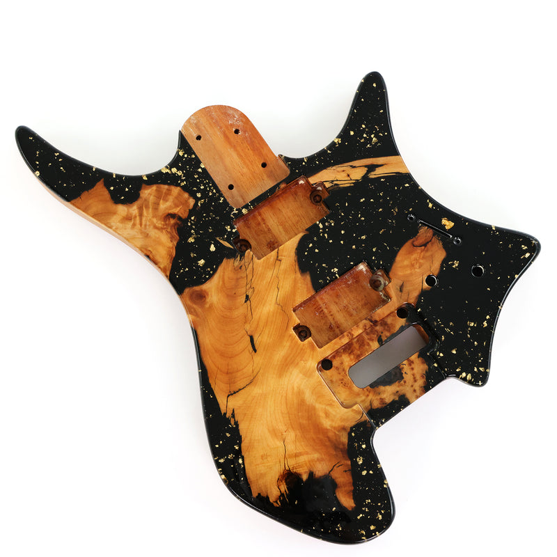 One-of-a-Kind Burl Wood Veneer Epoxy Resin Headless Electric Guitar Body (HBE-028)