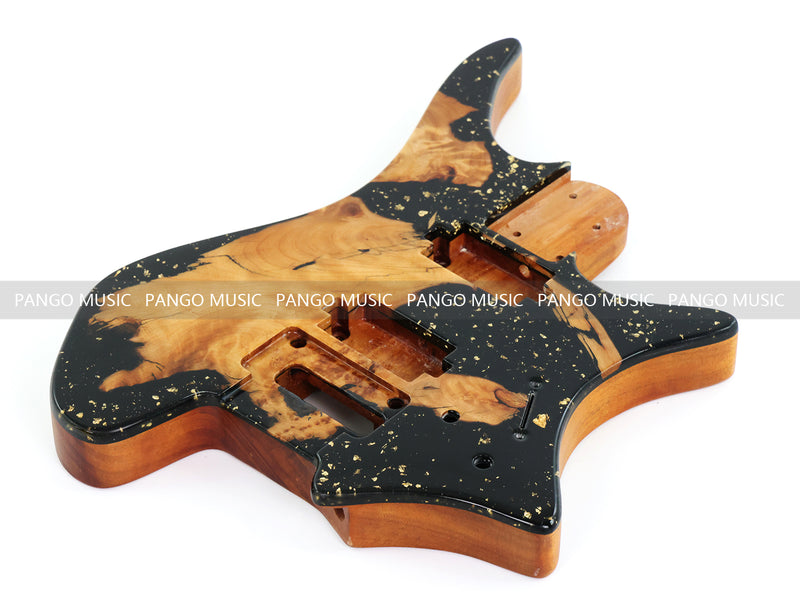 One-of-a-Kind Burl Wood Veneer Epoxy Resin Headless Electric Guitar Body (HBE-028)