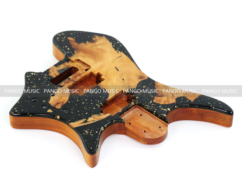 One-of-a-Kind Burl Wood Veneer Epoxy Resin Headless Electric Guitar Body (HBE-028)