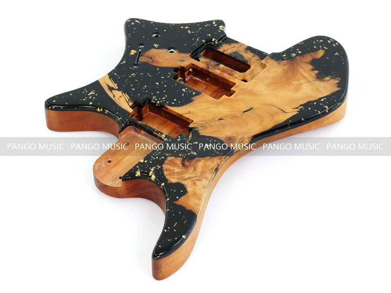 One-of-a-Kind Burl Wood Veneer Epoxy Resin Headless Electric Guitar Body (HBE-028)