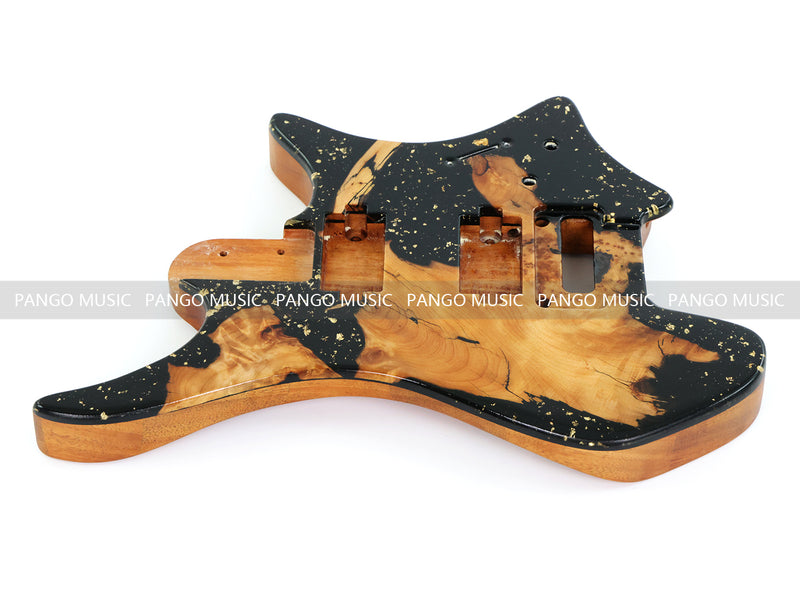 One-of-a-Kind Burl Wood Veneer Epoxy Resin Headless Electric Guitar Body (HBE-028)