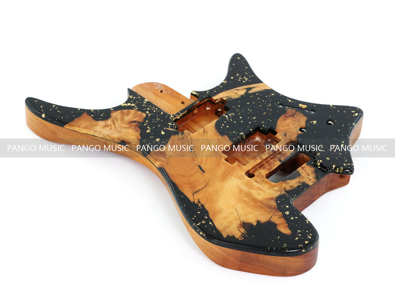 One-of-a-Kind Burl Wood Veneer Epoxy Resin Headless Electric Guitar Body (HBE-028)