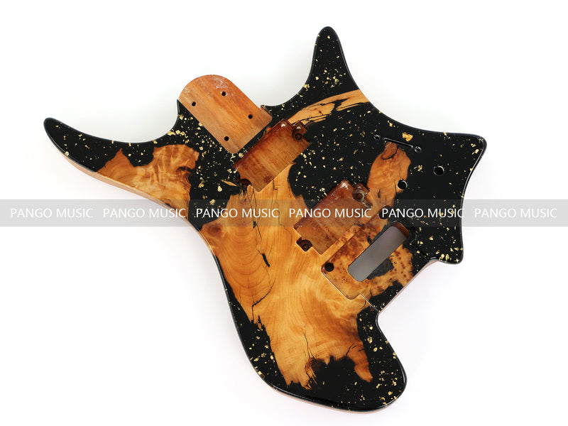 One-of-a-Kind Burl Wood Veneer Epoxy Resin Headless Electric Guitar Body (HBE-028)