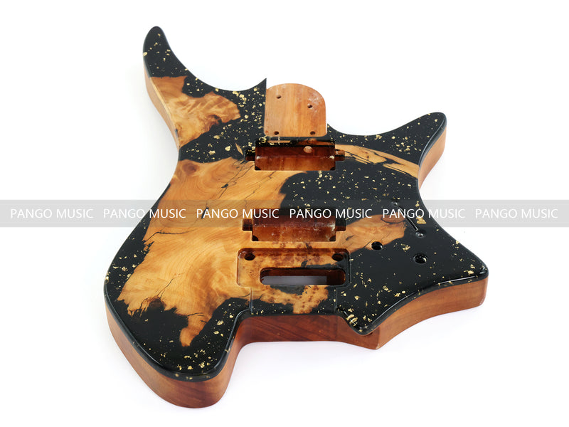 One-of-a-Kind Burl Wood Veneer Epoxy Resin Headless Electric Guitar Body (HBE-028)