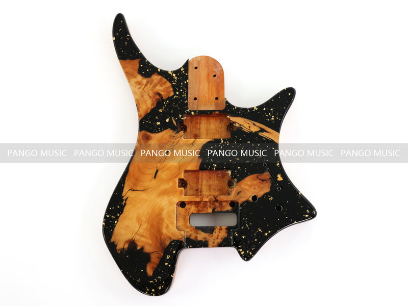 One-of-a-Kind Burl Wood Veneer Epoxy Resin Headless Electric Guitar Body (HBE-028)