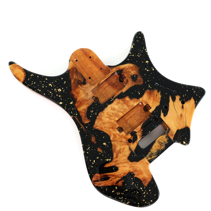 One-of-a-Kind Burl Wood Veneer Epoxy Resin Headless Electric Guitar Body (HBE-029)