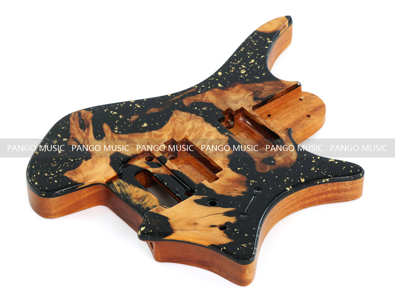 One-of-a-Kind Burl Wood Veneer Epoxy Resin Headless Electric Guitar Body (HBE-029)