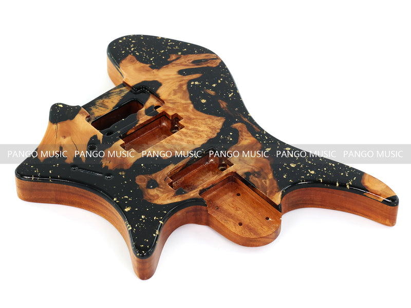 One-of-a-Kind Burl Wood Veneer Epoxy Resin Headless Electric Guitar Body (HBE-029)