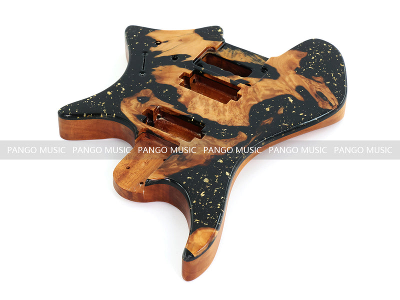 One-of-a-Kind Burl Wood Veneer Epoxy Resin Headless Electric Guitar Body (HBE-029)