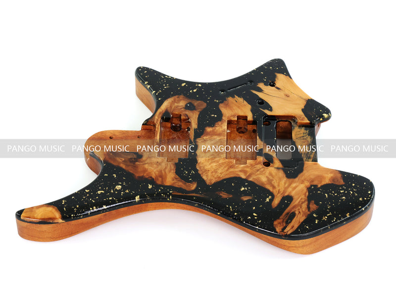One-of-a-Kind Burl Wood Veneer Epoxy Resin Headless Electric Guitar Body (HBE-029)