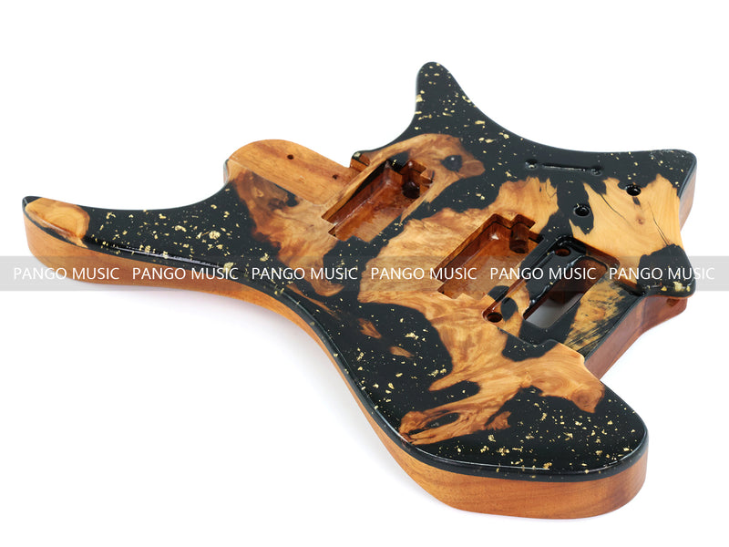 One-of-a-Kind Burl Wood Veneer Epoxy Resin Headless Electric Guitar Body (HBE-029)