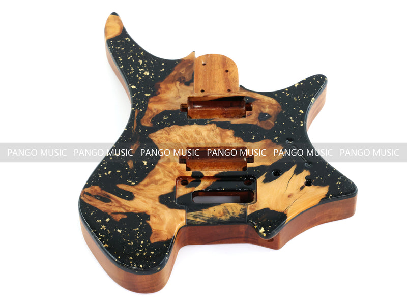 One-of-a-Kind Burl Wood Veneer Epoxy Resin Headless Electric Guitar Body (HBE-029)