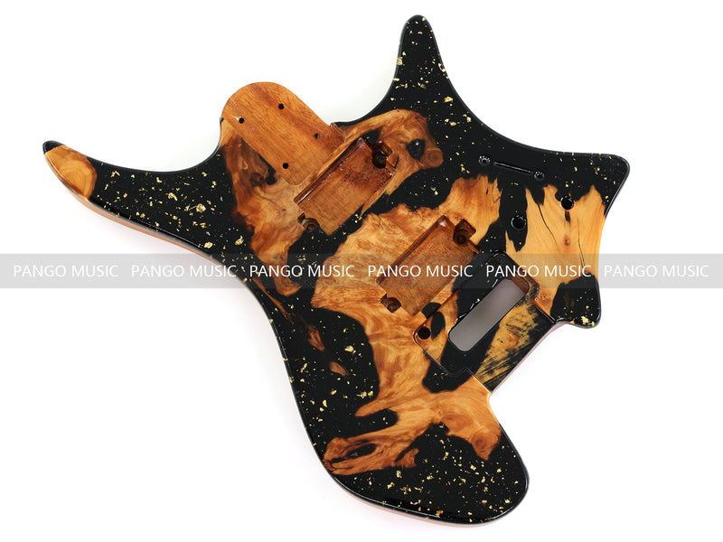 One-of-a-Kind Burl Wood Veneer Epoxy Resin Headless Electric Guitar Body (HBE-029)