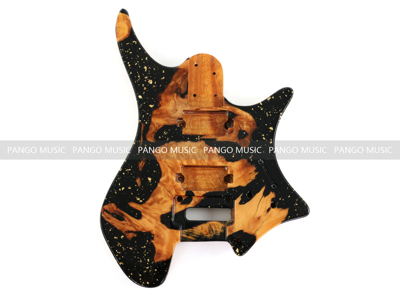 One-of-a-Kind Burl Wood Veneer Epoxy Resin Headless Electric Guitar Body (HBE-029)