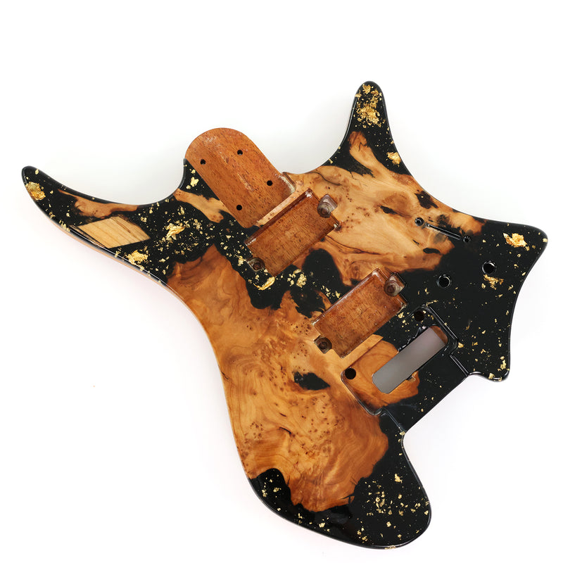 One-of-a-Kind Burl Wood Veneer Epoxy Resin Headless Electric Guitar Body (HBE-030)