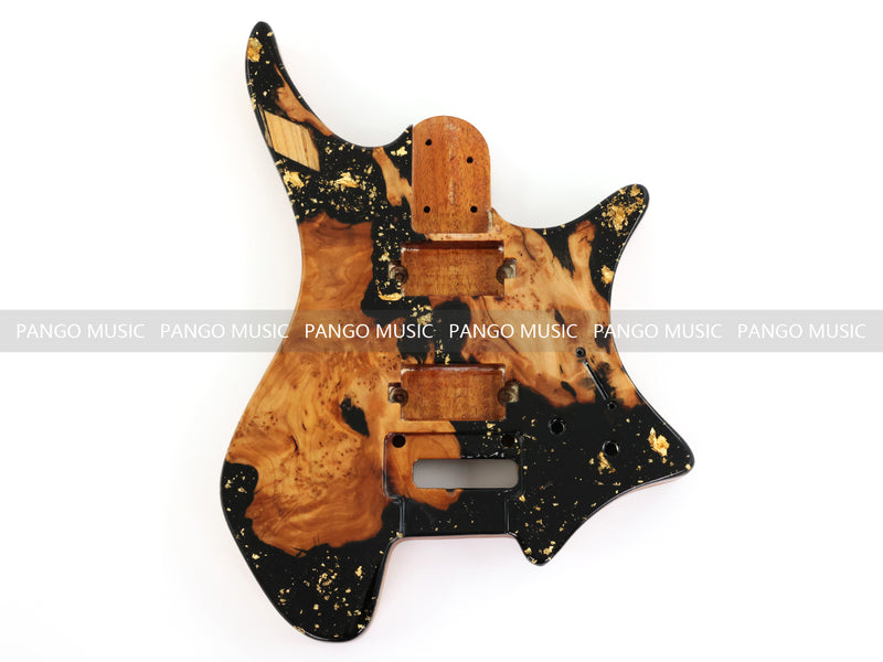 One-of-a-Kind Burl Wood Veneer Epoxy Resin Headless Electric Guitar Body (HBE-030)