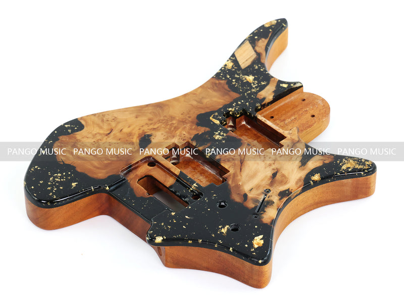 One-of-a-Kind Burl Wood Veneer Epoxy Resin Headless Electric Guitar Body (HBE-030)