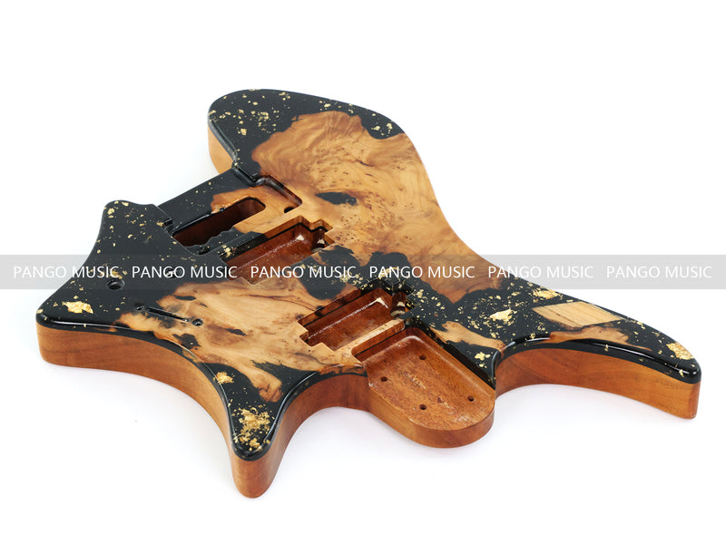 One-of-a-Kind Burl Wood Veneer Epoxy Resin Headless Electric Guitar Body (HBE-030)