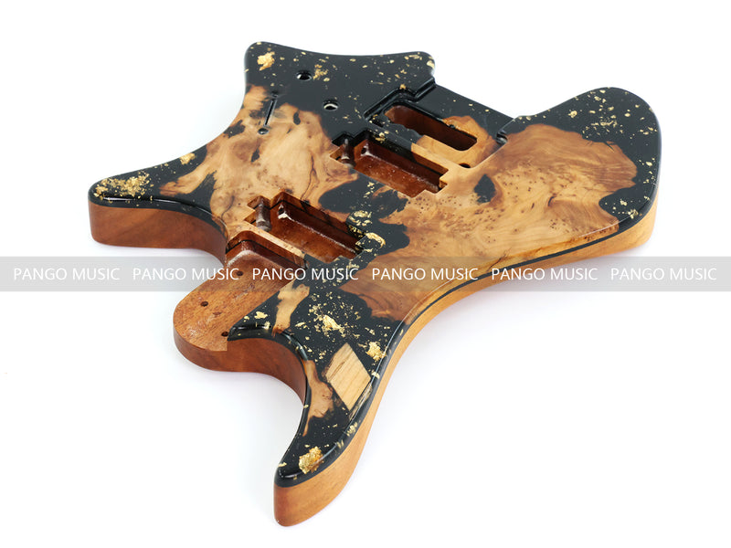 One-of-a-Kind Burl Wood Veneer Epoxy Resin Headless Electric Guitar Body (HBE-030)