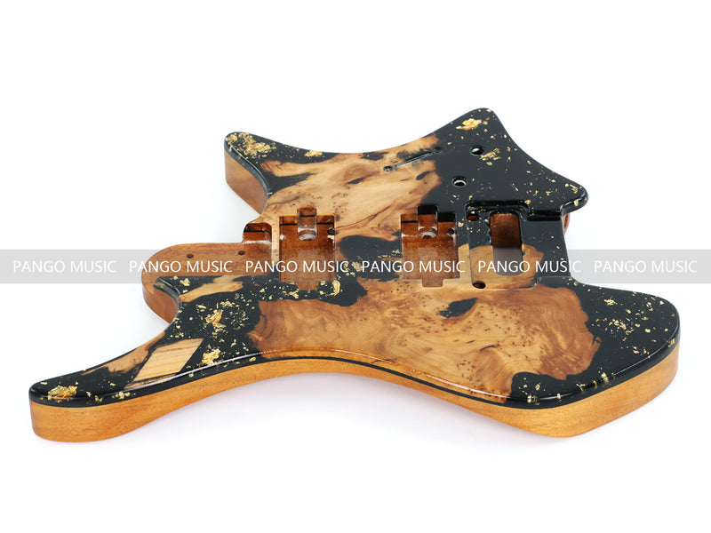 One-of-a-Kind Burl Wood Veneer Epoxy Resin Headless Electric Guitar Body (HBE-030)