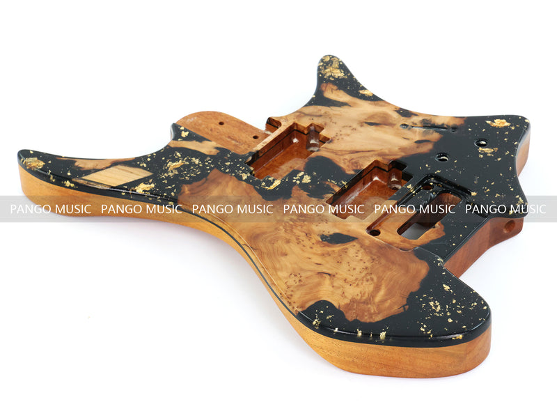 One-of-a-Kind Burl Wood Veneer Epoxy Resin Headless Electric Guitar Body (HBE-030)