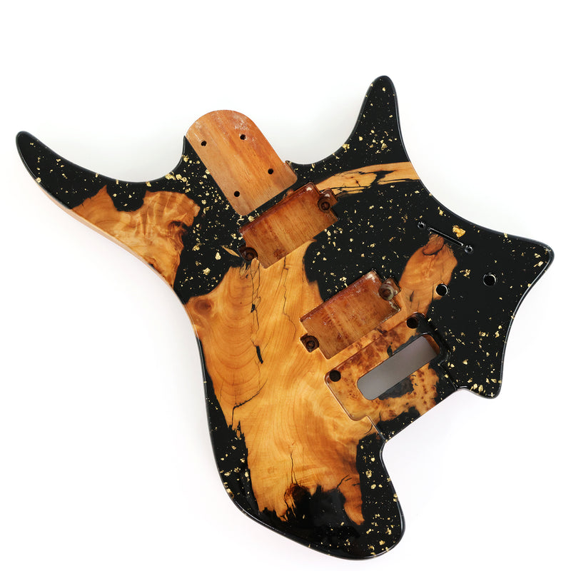 One-of-a-Kind Burl Wood Veneer Epoxy Resin Headless Electric Guitar Body (HBE-031)