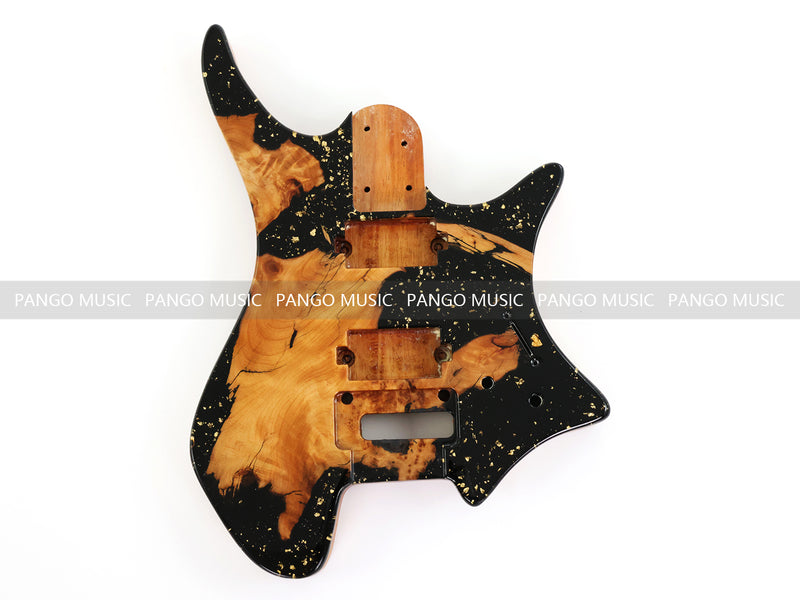 One-of-a-Kind Burl Wood Veneer Epoxy Resin Headless Electric Guitar Body (HBE-031)