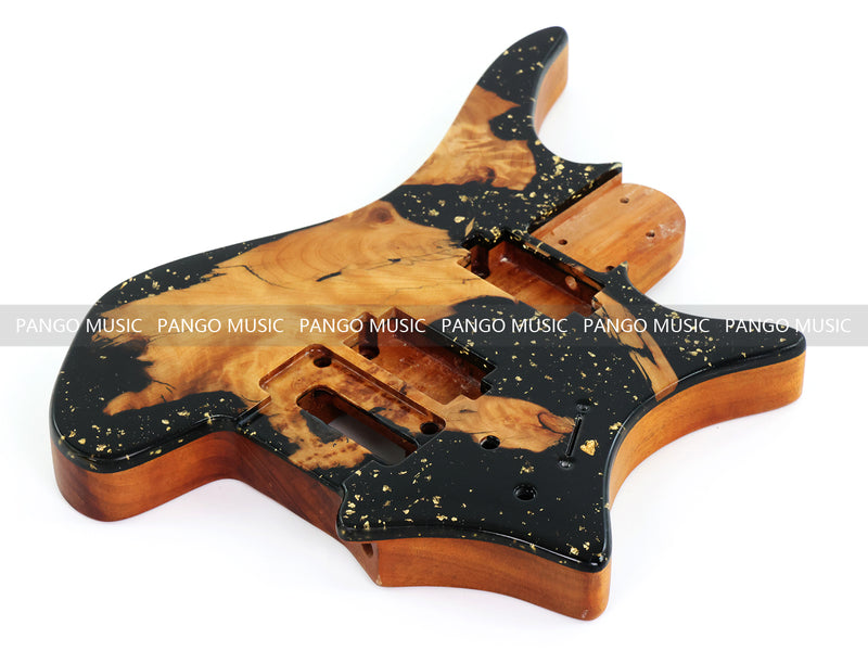 One-of-a-Kind Burl Wood Veneer Epoxy Resin Headless Electric Guitar Body (HBE-031)