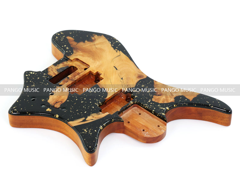 One-of-a-Kind Burl Wood Veneer Epoxy Resin Headless Electric Guitar Body (HBE-031)