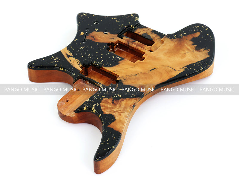 One-of-a-Kind Burl Wood Veneer Epoxy Resin Headless Electric Guitar Body (HBE-031)