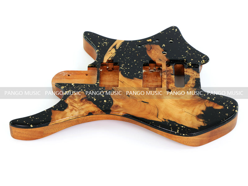 One-of-a-Kind Burl Wood Veneer Epoxy Resin Headless Electric Guitar Body (HBE-031)