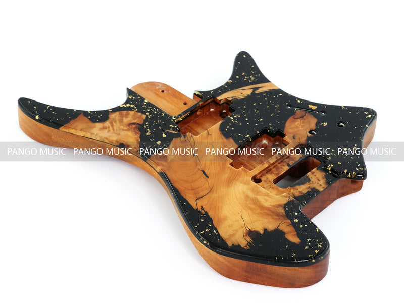 One-of-a-Kind Burl Wood Veneer Epoxy Resin Headless Electric Guitar Body (HBE-031)