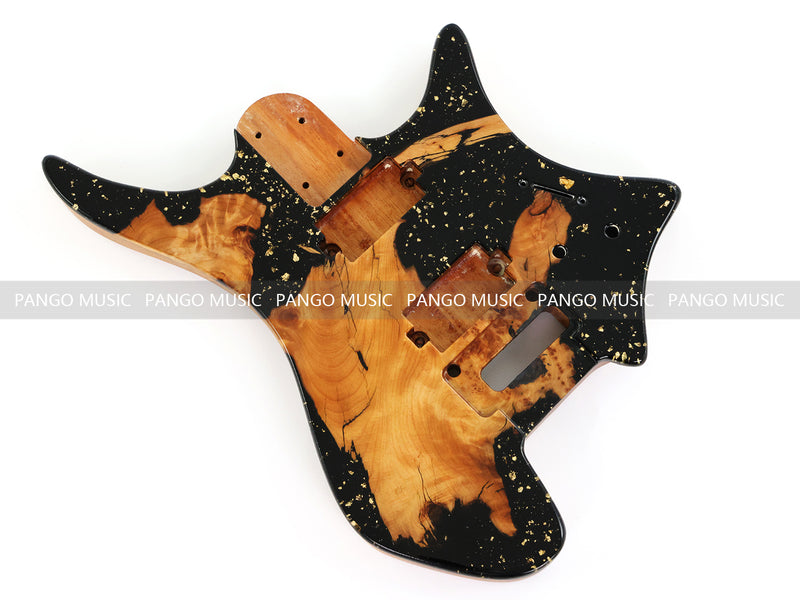 One-of-a-Kind Burl Wood Veneer Epoxy Resin Headless Electric Guitar Body (HBE-031)
