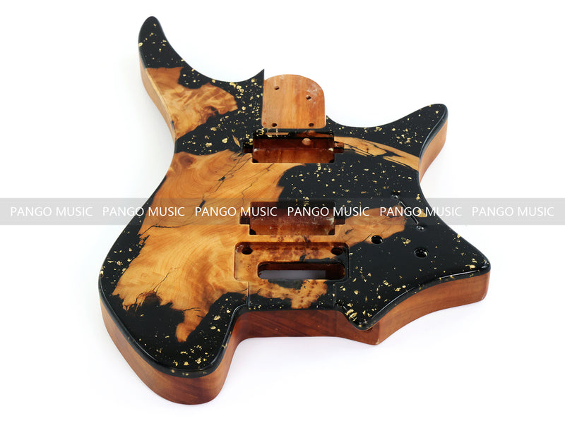 One-of-a-Kind Burl Wood Veneer Epoxy Resin Headless Electric Guitar Body (HBE-031)