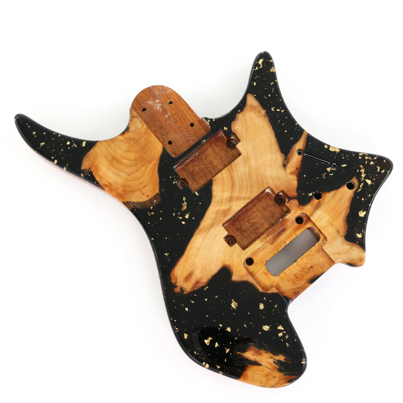 One-of-a-Kind Burl Wood Veneer Epoxy Resin Headless Electric Guitar Body (HBE-032)