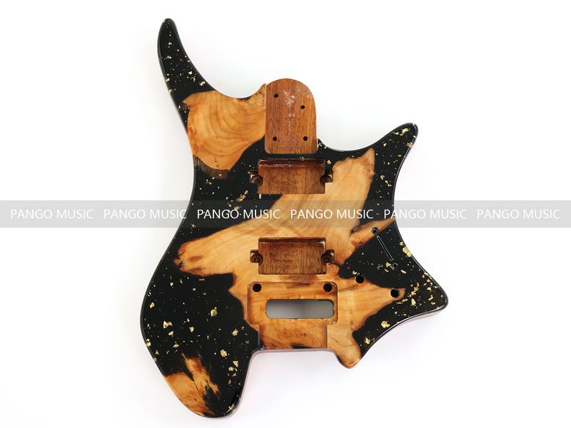 One-of-a-Kind Burl Wood Veneer Epoxy Resin Headless Electric Guitar Body (HBE-032)