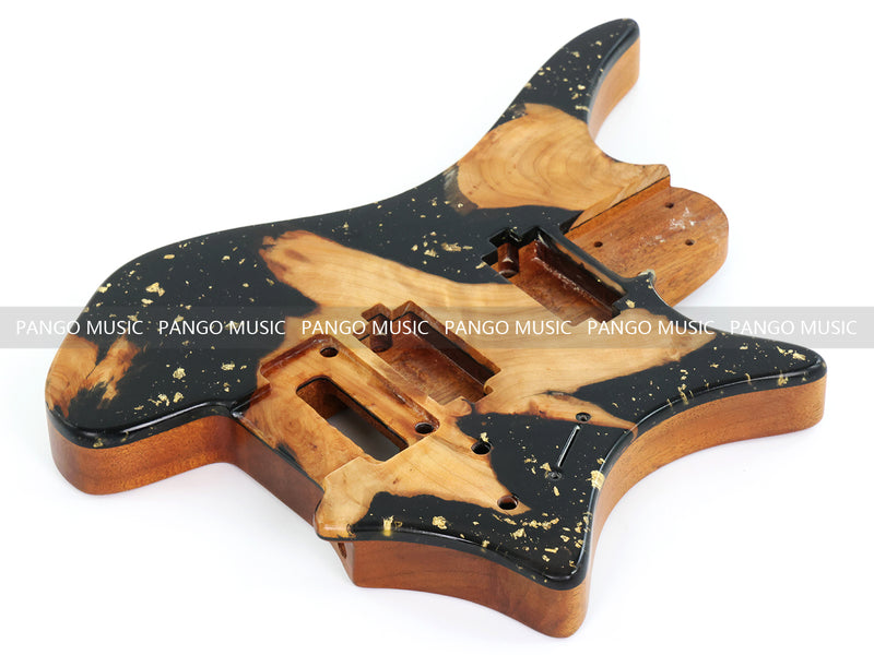 One-of-a-Kind Burl Wood Veneer Epoxy Resin Headless Electric Guitar Body (HBE-032)