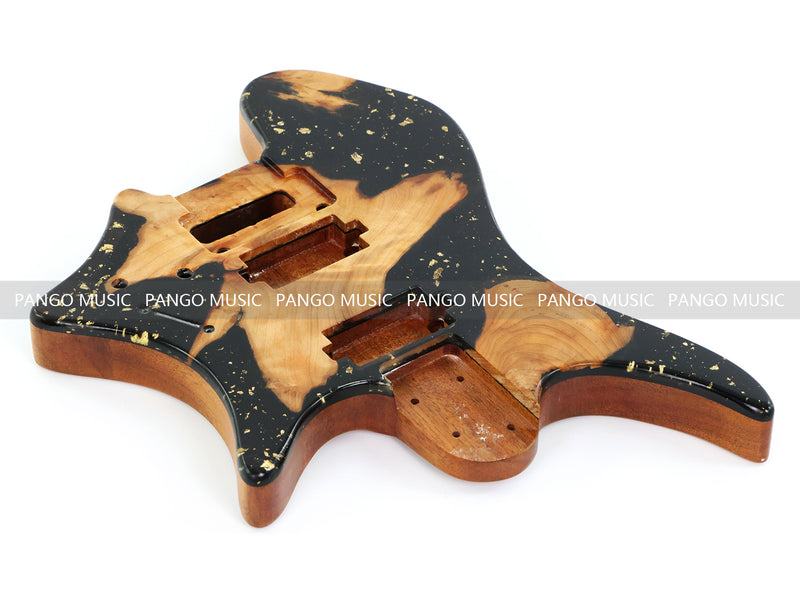One-of-a-Kind Burl Wood Veneer Epoxy Resin Headless Electric Guitar Body (HBE-032)