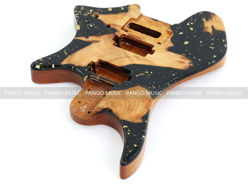 One-of-a-Kind Burl Wood Veneer Epoxy Resin Headless Electric Guitar Body (HBE-032)