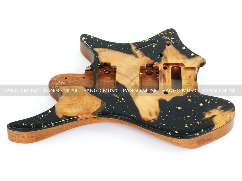 One-of-a-Kind Burl Wood Veneer Epoxy Resin Headless Electric Guitar Body (HBE-032)