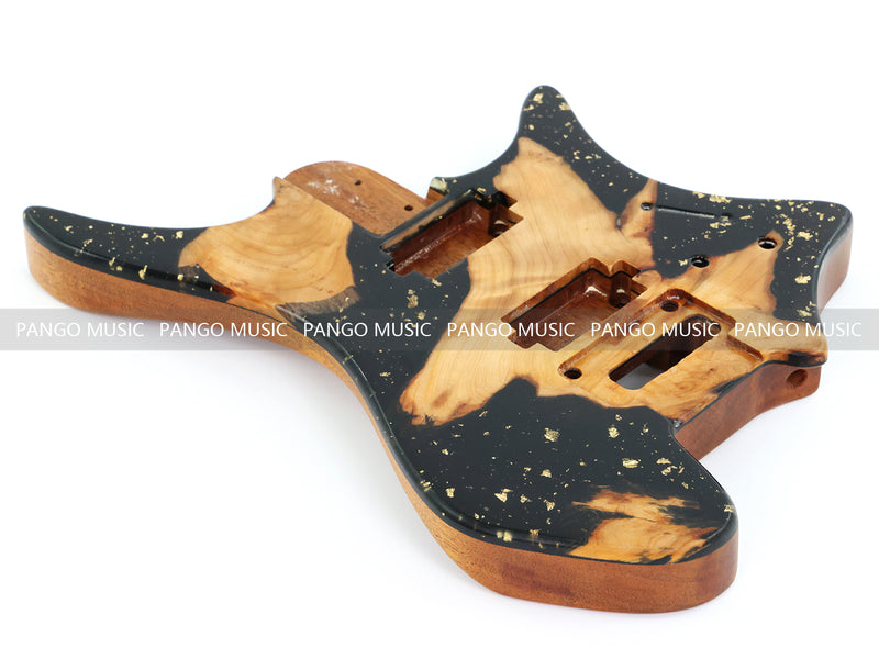 One-of-a-Kind Burl Wood Veneer Epoxy Resin Headless Electric Guitar Body (HBE-032)