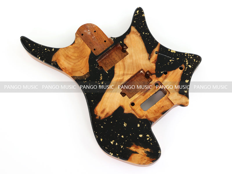 One-of-a-Kind Burl Wood Veneer Epoxy Resin Headless Electric Guitar Body (HBE-032)