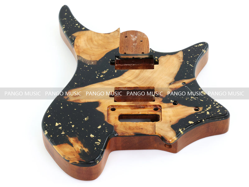 One-of-a-Kind Burl Wood Veneer Epoxy Resin Headless Electric Guitar Body (HBE-032)