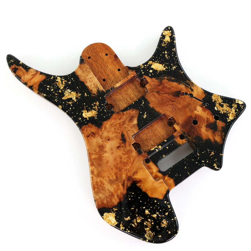 One-of-a-Kind Burl Wood Veneer Epoxy Resin Headless Electric Guitar Body (HBE-033)