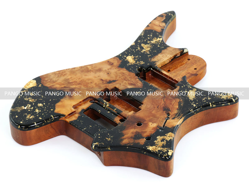 One-of-a-Kind Burl Wood Veneer Epoxy Resin Headless Electric Guitar Body (HBE-033)