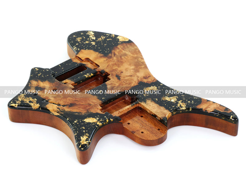 One-of-a-Kind Burl Wood Veneer Epoxy Resin Headless Electric Guitar Body (HBE-033)