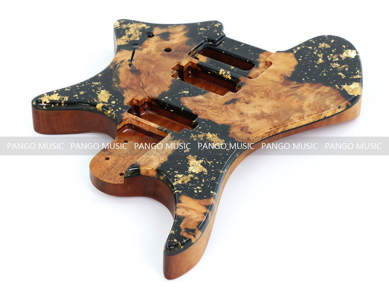 One-of-a-Kind Burl Wood Veneer Epoxy Resin Headless Electric Guitar Body (HBE-033)